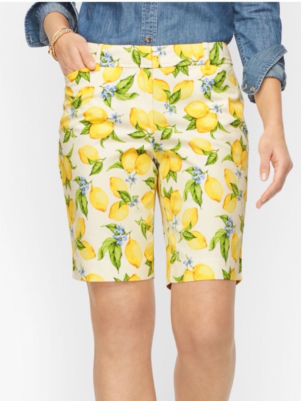 Talbots Perfect Short Size 8 Lemon Blossom Print Cotton Bermuda Shorts Preppy